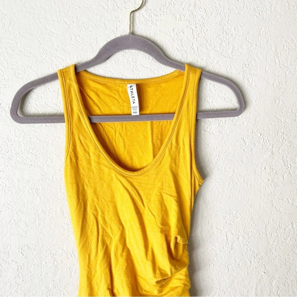 Athleta Women's Dress XXS Della Mustard Yellow Ruched Tank Athleisure Summer - Picture 4 of 9